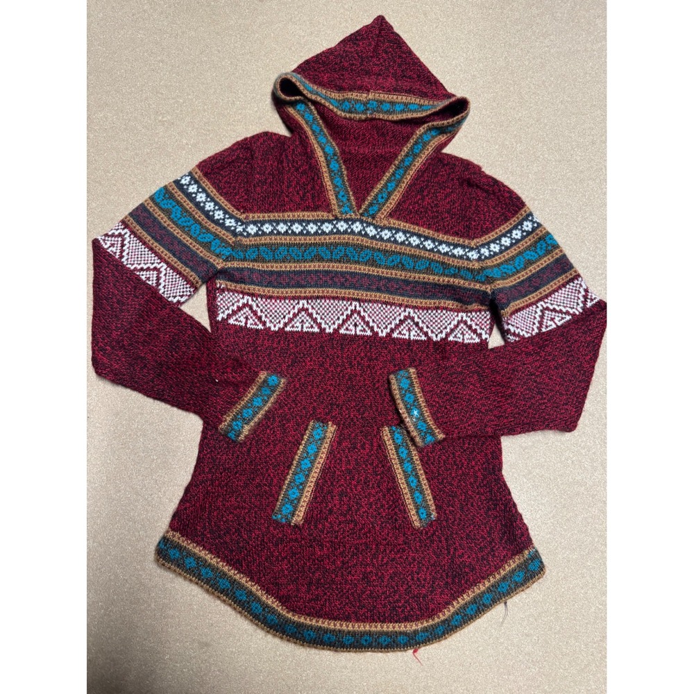 Womens Geometric Print Hooded Knit Pullover Tunic Sweater Top chistmas size M